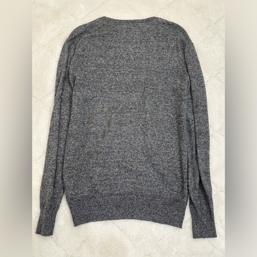 Superdry Men's V-Neck Sweater in Charcoal Gray with Orange Trim - Picture 8 of 12